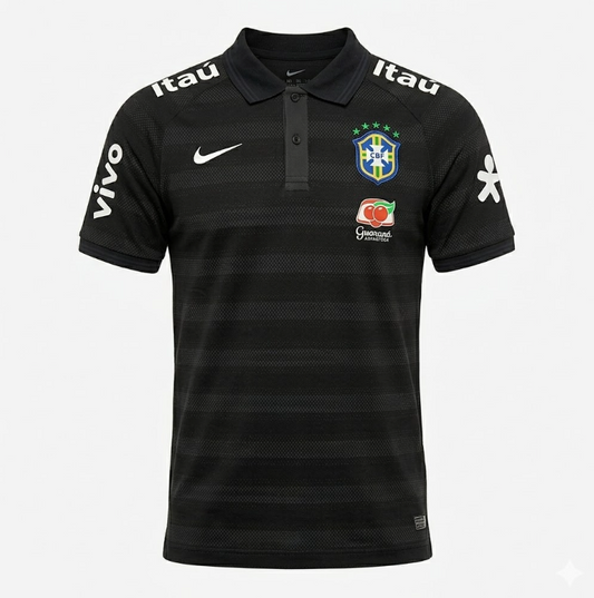 CAMISA POLO BRASIL PRETA COM DETALHE