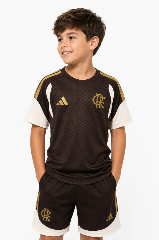 CONJUNTO (KIT) FLAMENGO TREINO MARROM-INFANTIL