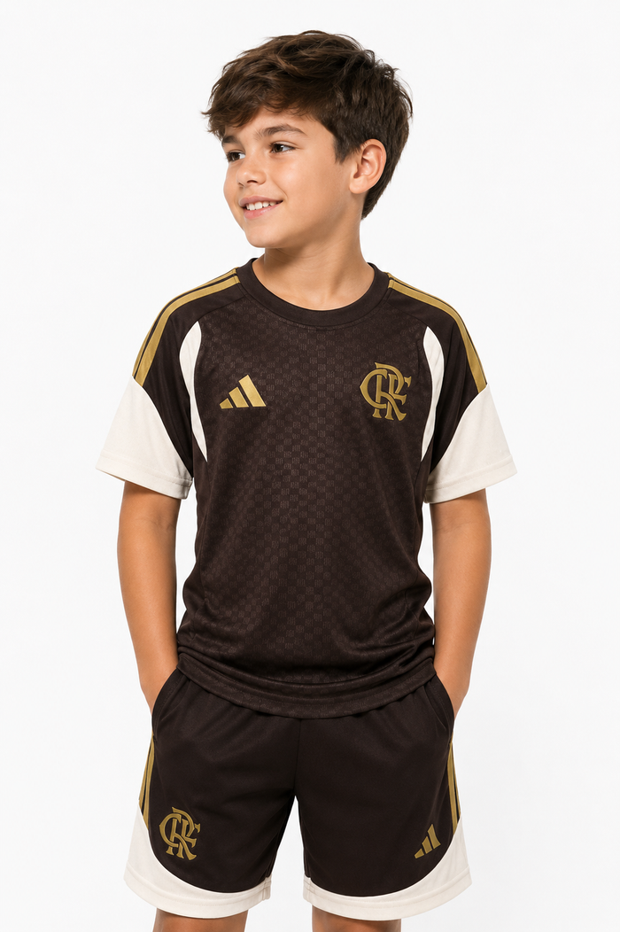 CONJUNTO (KIT) FLAMENGO TREINO MARROM-INFANTIL