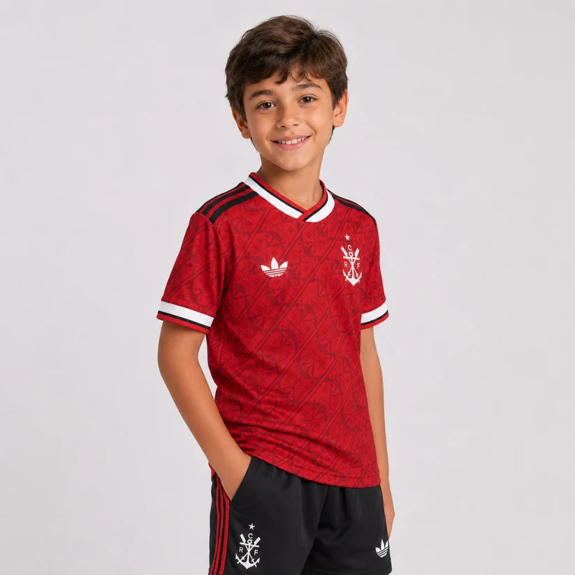 CONJUNTO INFANTIL (KIT) FLAMEGO TERCEIRO UNIFORME 26/27