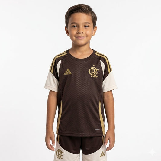 CONJUNTO (KIT) FLAMENGO TREINO MARROM-INFANTIL